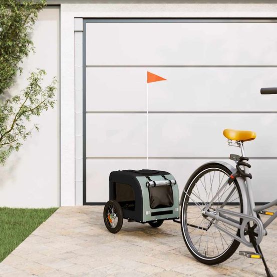 Remorque vélo pour chien en fer et tissu oxford pour transport sécurisé gris et noir