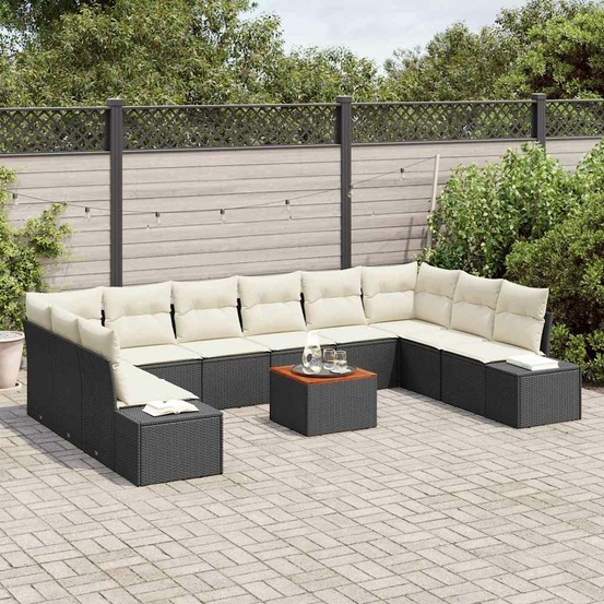Ensemble de canapé de jardin avec coussin 11 pcs noir polyrotin