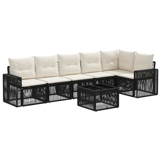 Ensemble de canapé de jardin 7 pc noir et blanc crème polyrotin