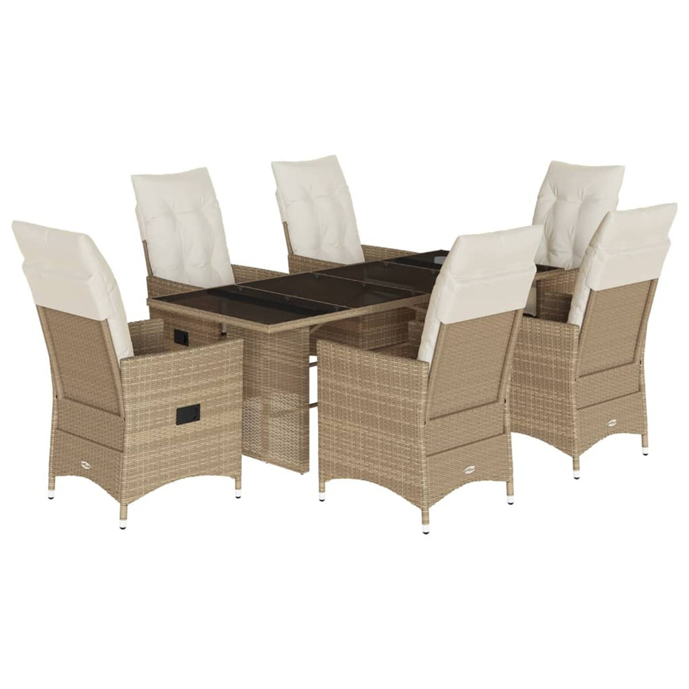 Ensemble à manger de jardin et coussins 7 pcs beige poly rotin