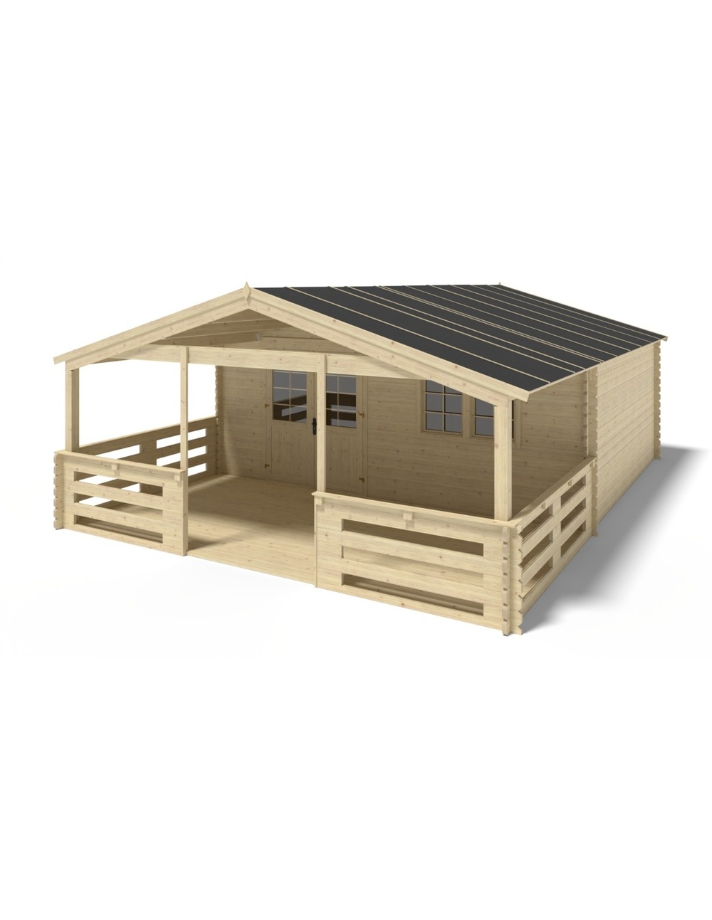 Abri de jardin en bois - 6x5 m + terrasse avec balustrade et avant-toit en bois - 48 m2 - dom747+dom556+dom558+pod04 - altanka