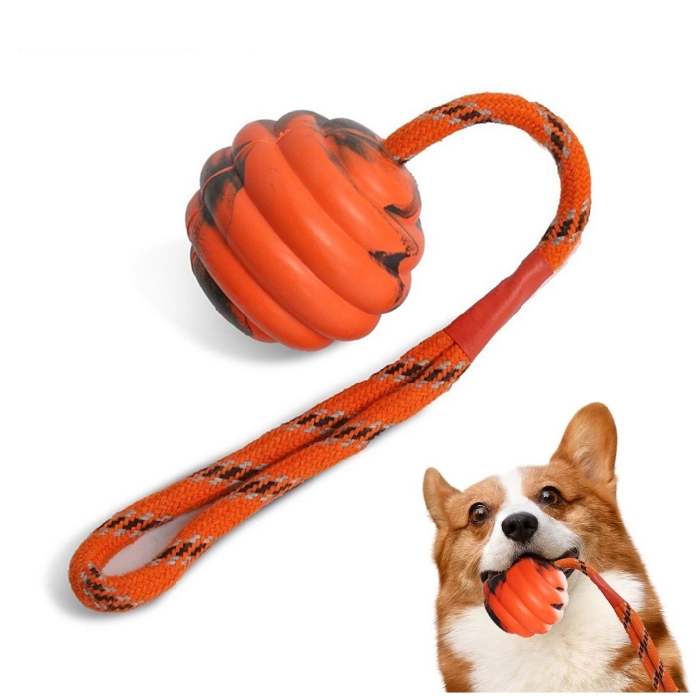 Jouets de tir à la corde solides pour chiens boule orange fun