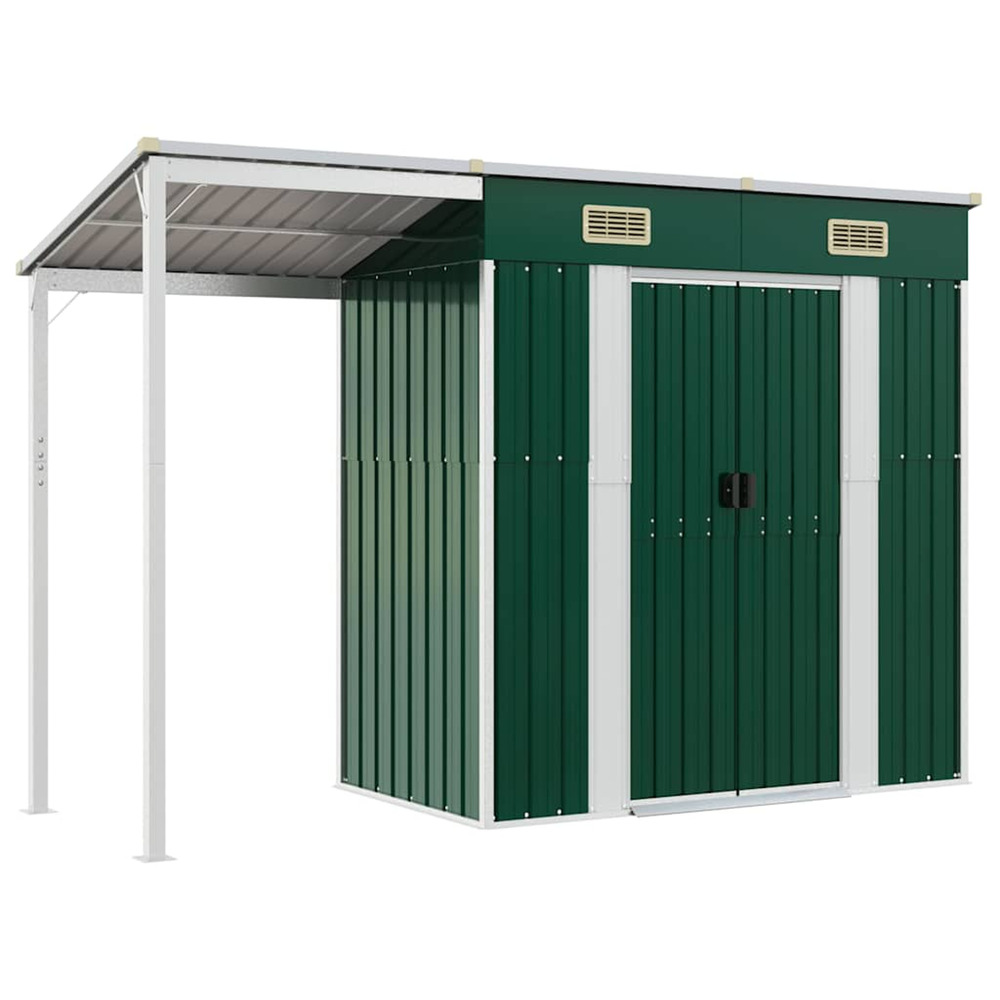 Abri de jardin avec toit prolongé vert 277x107x181 cm acier