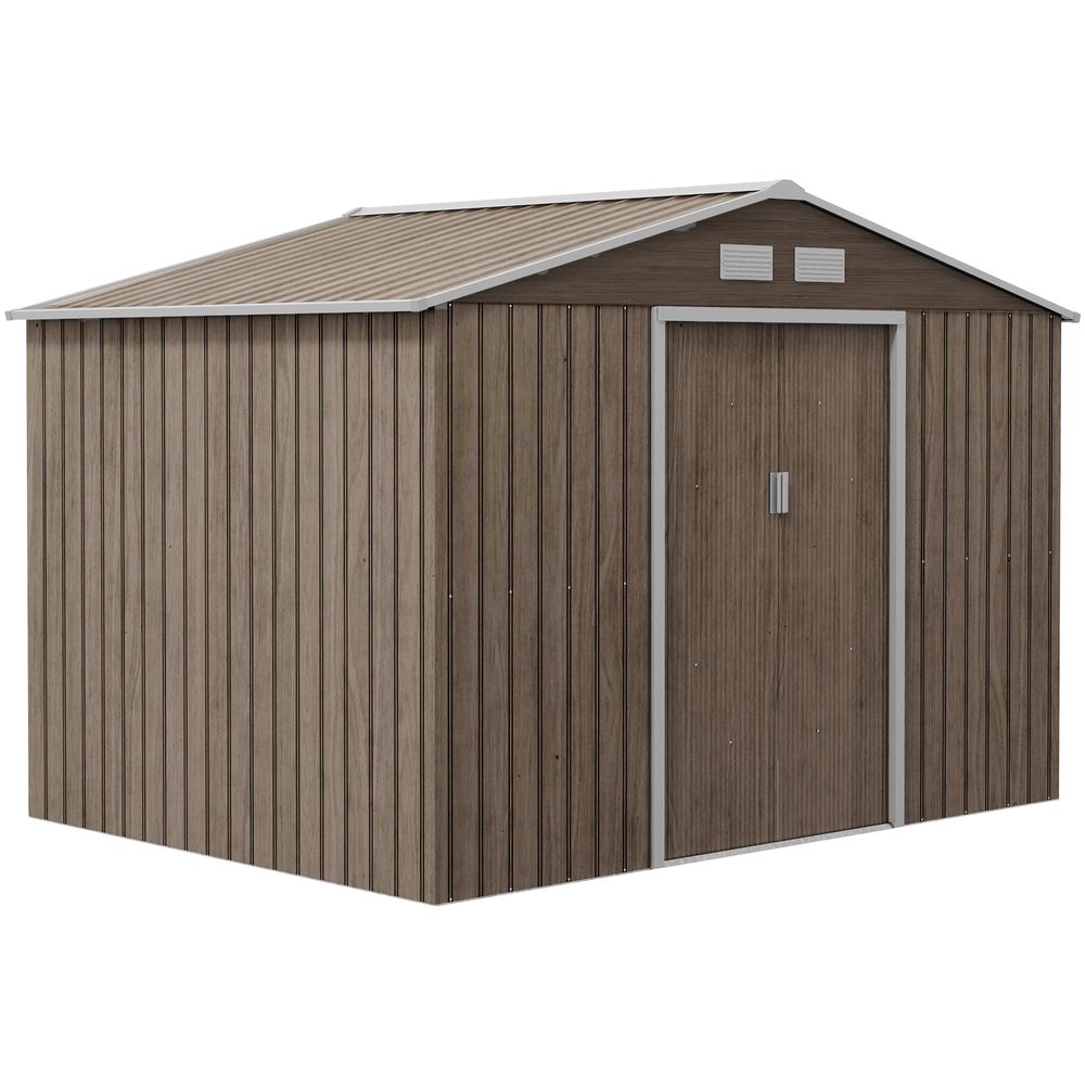 Abri de jardin en acier galvanisé 277 x 195 x 192 cm brun clair double porte ventilée - comfortxl outdoor living