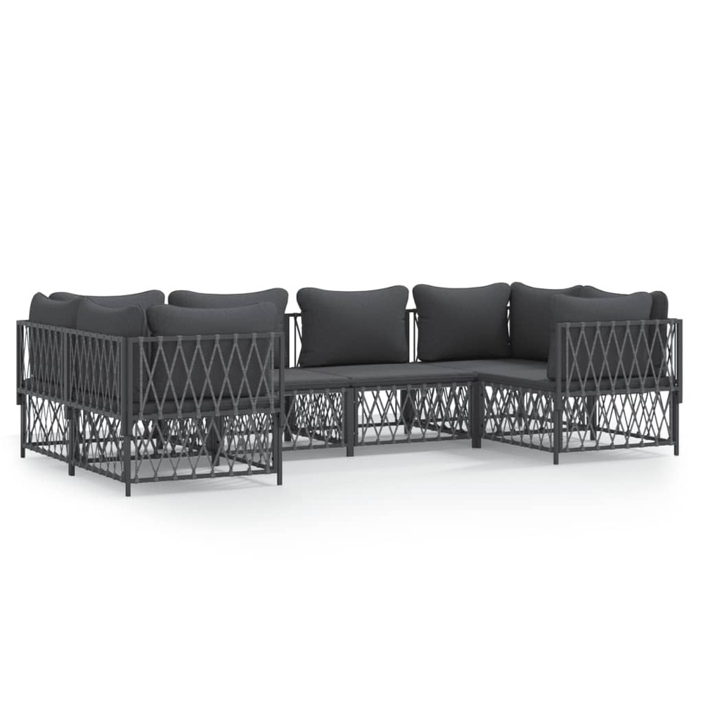 Salon de jardin meuble d'extérieur ensemble de mobilier avec coussins 6 pièces anthracite acier