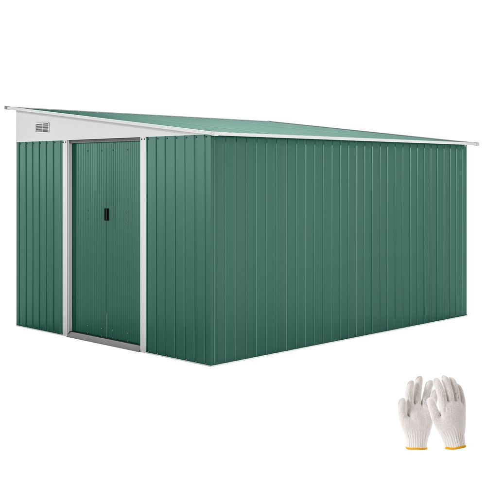 Abri de jardin acier galvanisé 280 x 345 cm vert à double porte verrouillable - comfortxl outdoor living