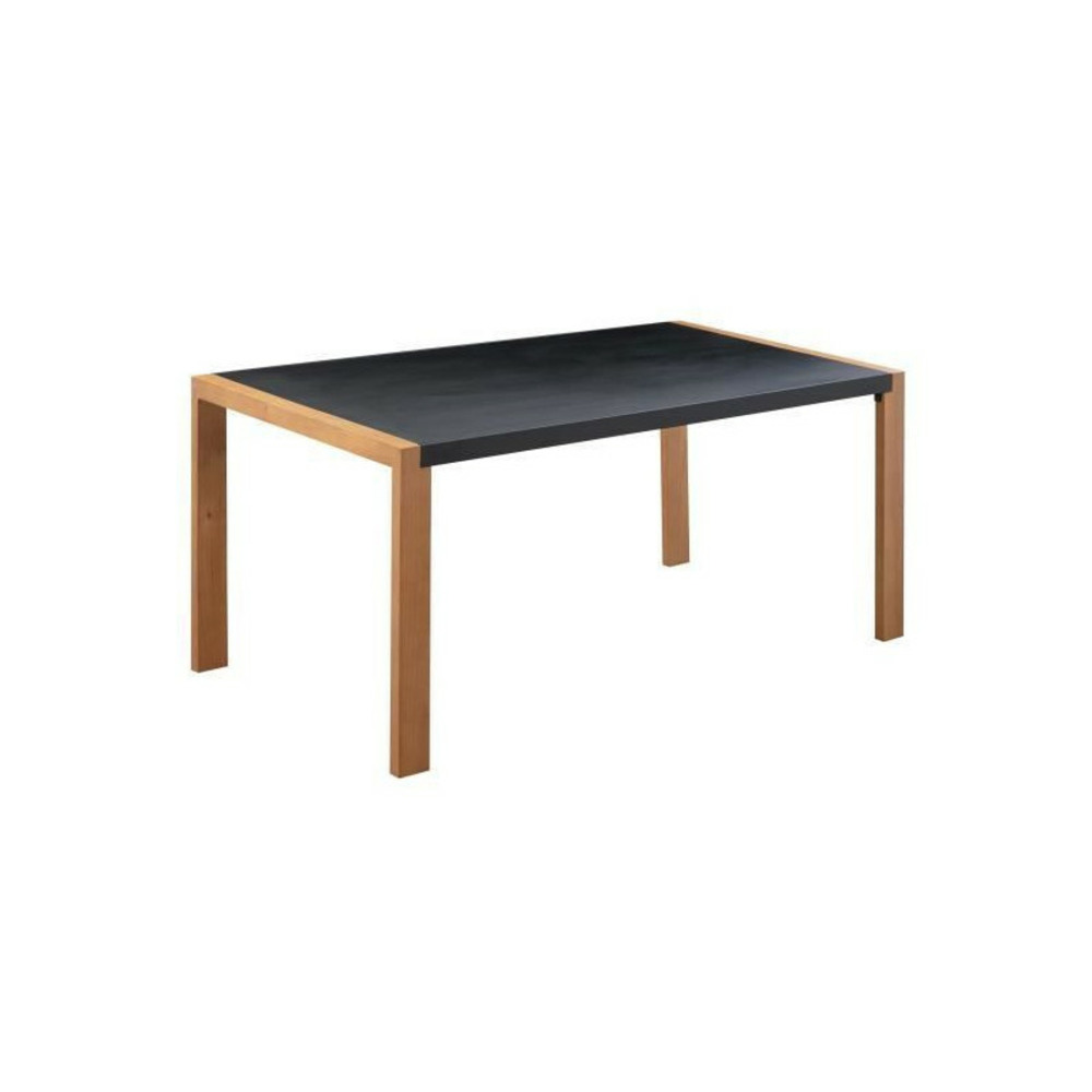 Table à manger de jardin - acier thermolaqué + pieds en bois + trivanite - 162 x 80 x 74 cm