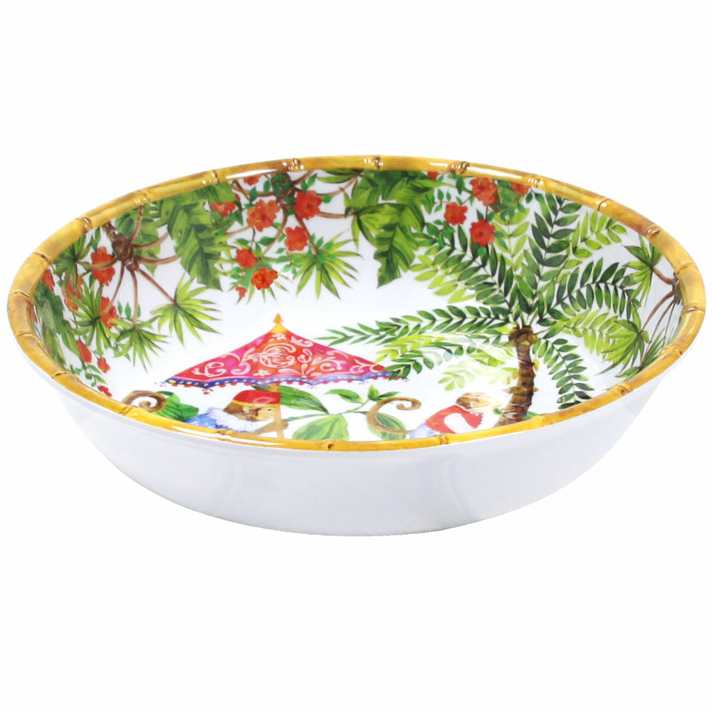 Grande assiette creuse mélamine - contour bambou -23 cm - singes de bali