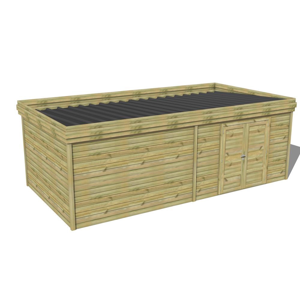 Abri de jardin bois pin traité autoclave 27mm - 6,795x3,44m / 23m2 - bac acier - abri français