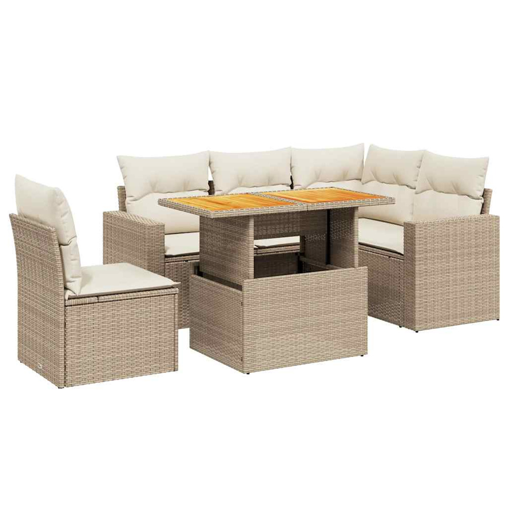 Salon de jardin avec coussins 6 pcs beige résine tressée