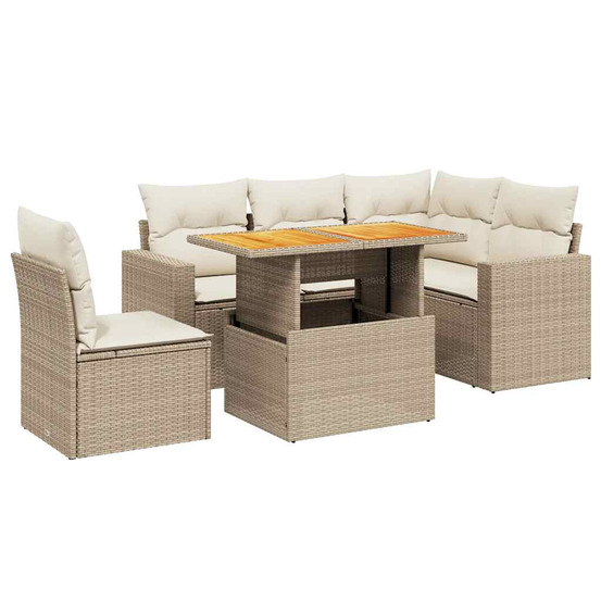 Salon de jardin avec coussins 6 pcs beige résine tressée