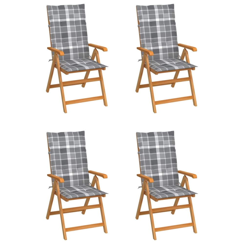 Chaises de jardin lot de 4 coussins à carreaux gris teck solide