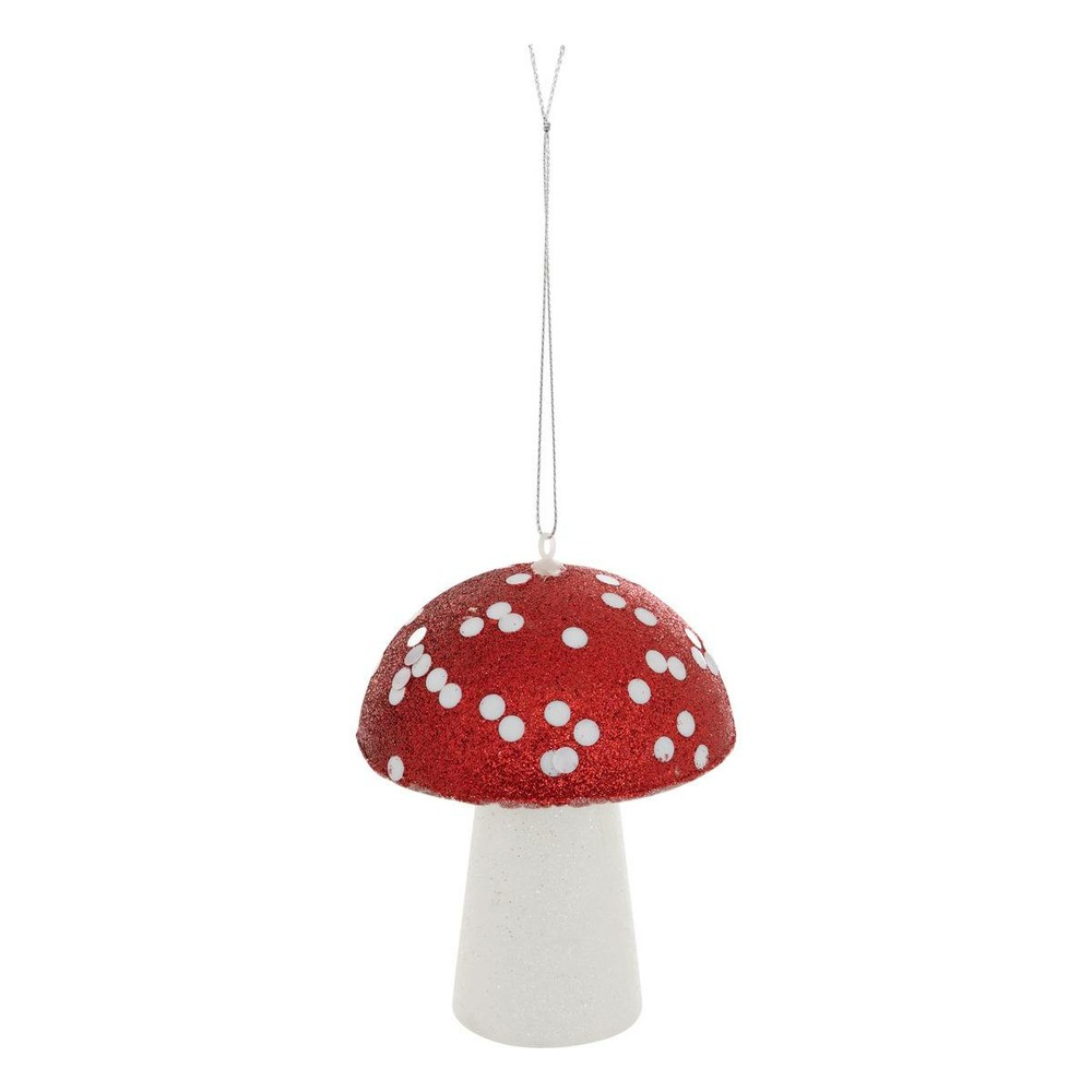 Sujet champignon paillettes polystyrène h.13cm rouge et blanc