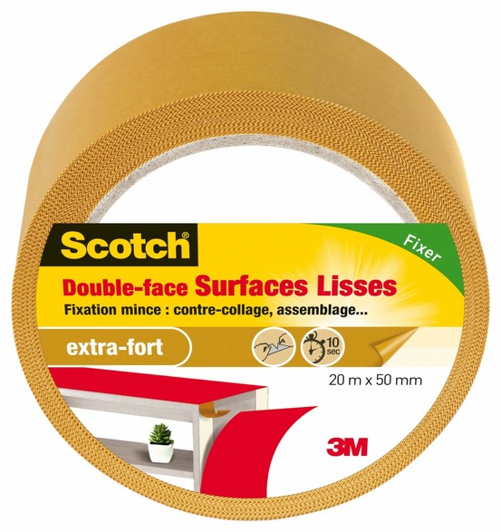 Rouleau adhésif double face surfaces lisses scotch l.20 m x l.50 mm