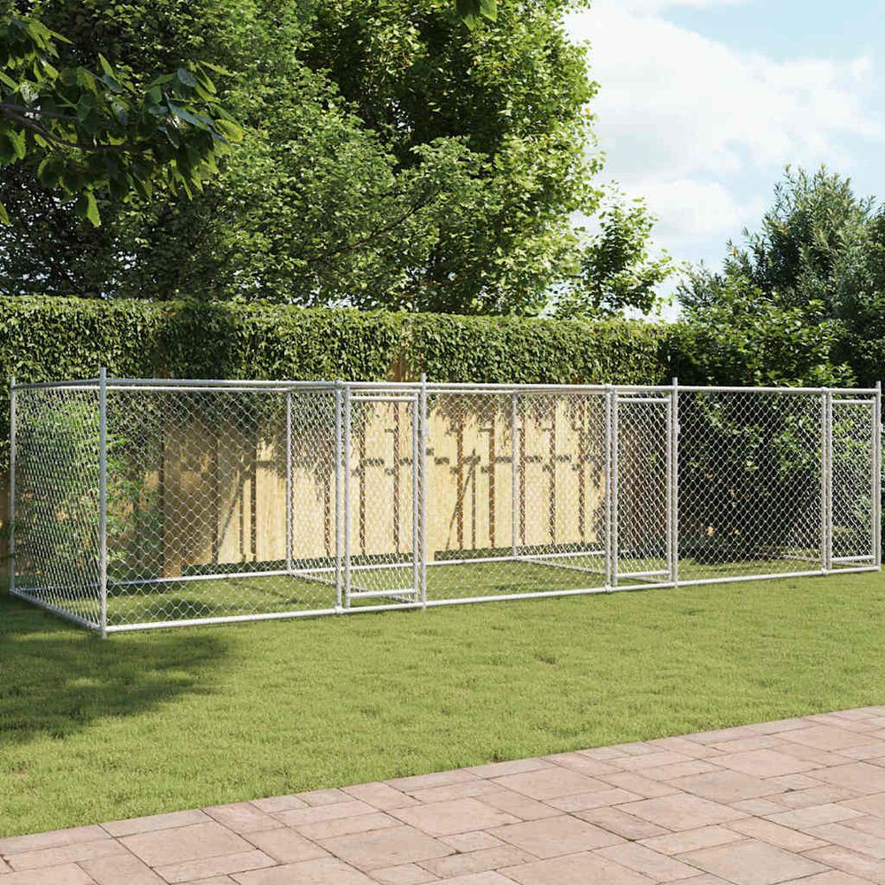 Enclos chenil modulable acier galvanisé pour chien extérieur gris 6x2x1,5 m