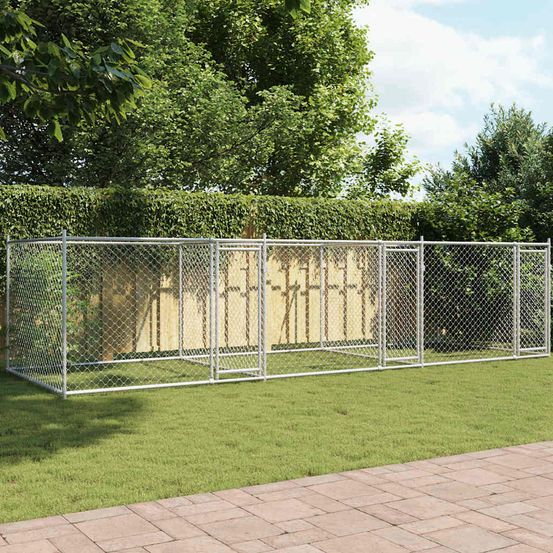 Enclos chenil modulable acier galvanisé pour chien extérieur gris 6x2x1,5 m