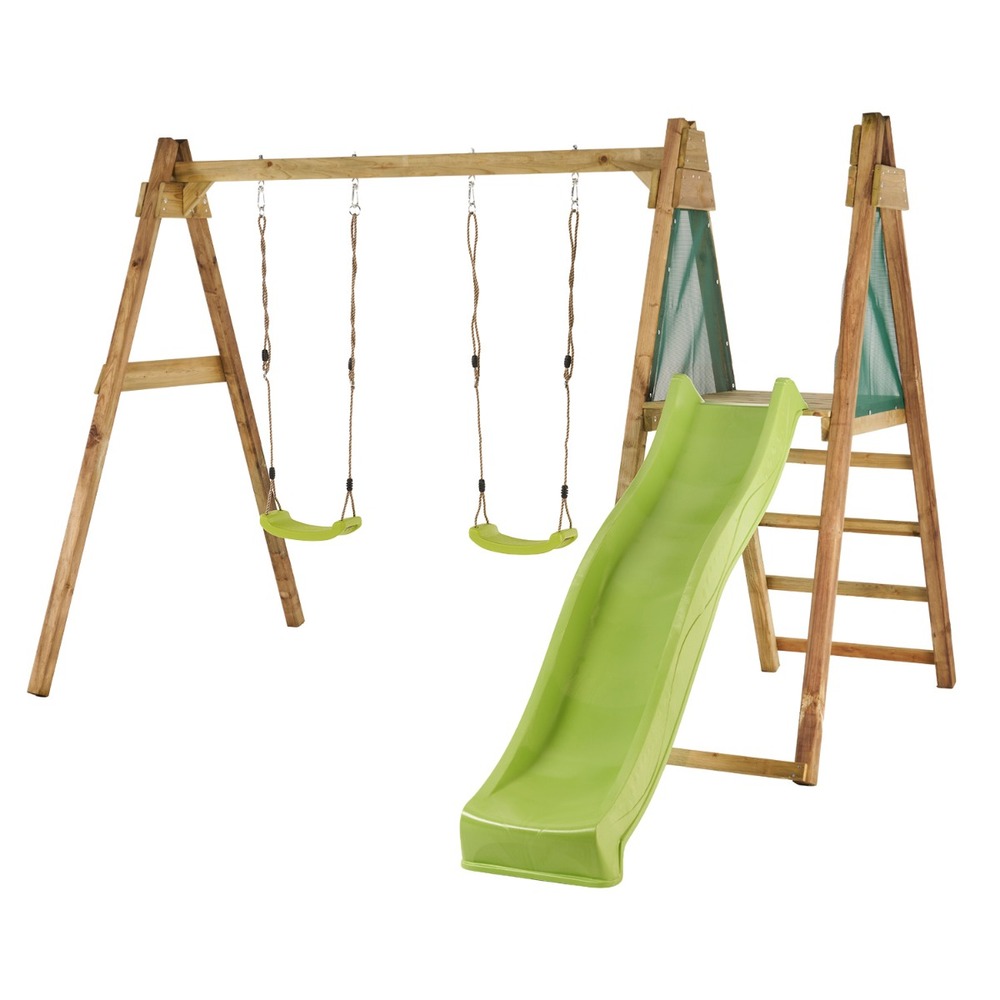 Kangui - portique balançoire et toboggan en bois windi - vert