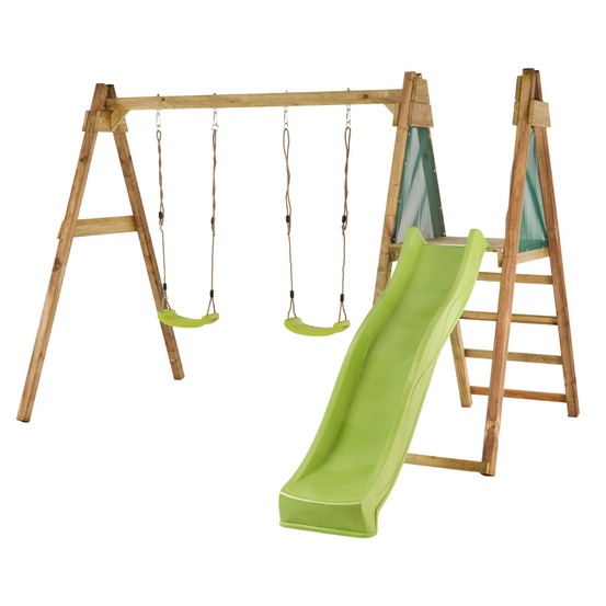 Kangui - portique balançoire et toboggan en bois windi - vert