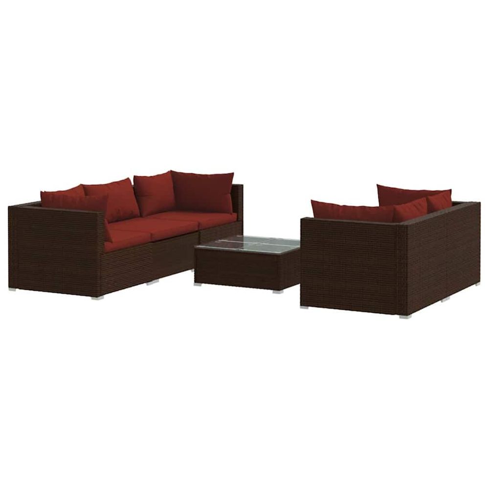Salon de jardin 6 pcs avec coussins résine tressée marron