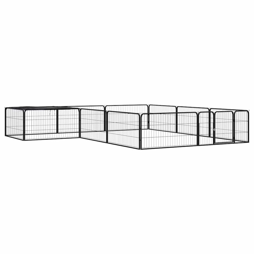Enclos chien 12 panneaux acier avec toit pour jardin extérieur noir 100x50cm