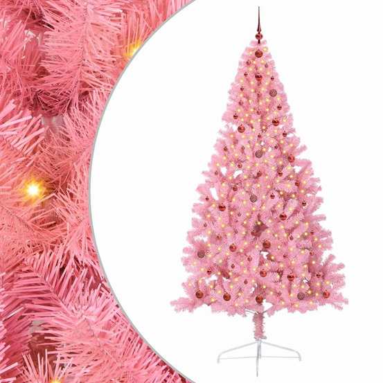 Sapin de noël artificiel pré-éclairé rose 240 cm pvc