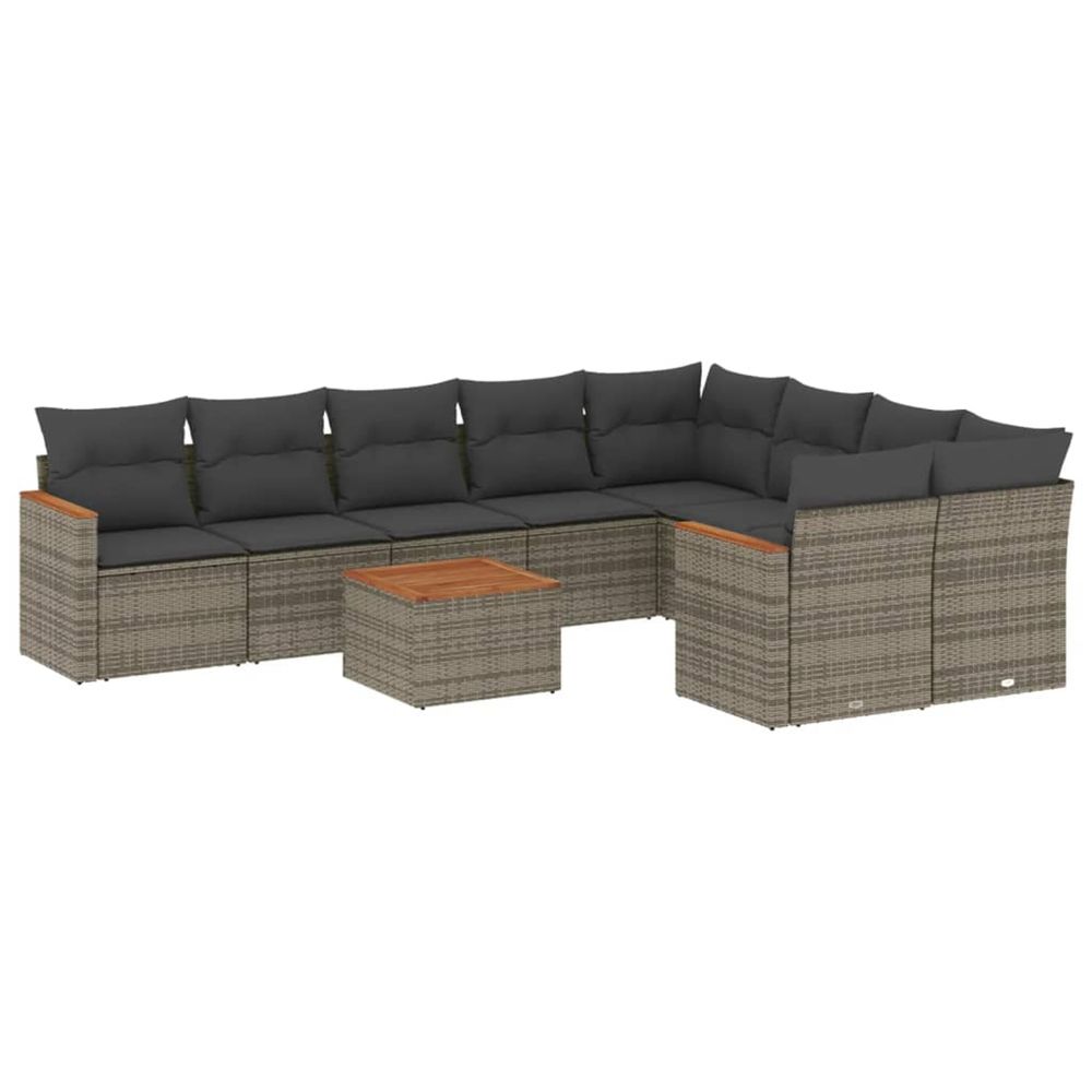 Salon de jardin avec coussins 10 pcs gris résine tressée