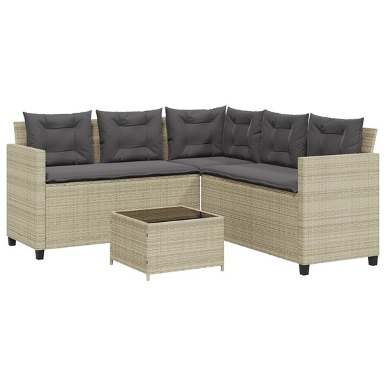 Canapé de jardin et table et coussins en forme de l gris clair