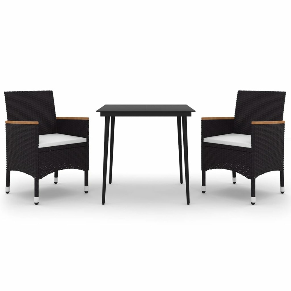 Ensemble à manger de jardin coussins 3 pcs résine tressée verre