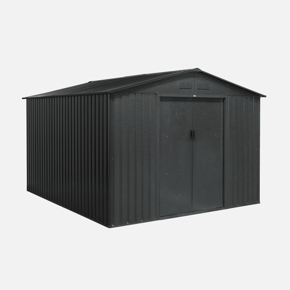 Abri de jardin en métal - flandres 8,84m² - cabane à outils avec deux grandes portes coulissantes, kit de fixation sol inclus,
