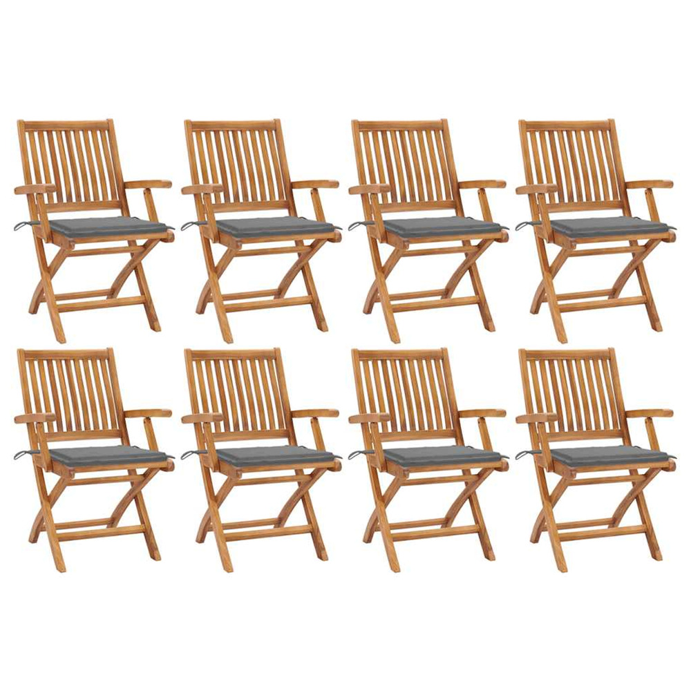 Chaises pliables de jardin avec coussins lot de 8 teck solide