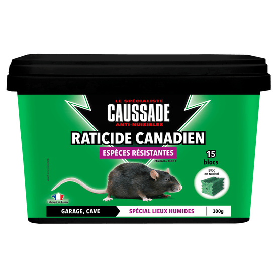 Caussade raticide canadien - anti rats & souris - efficacité radicale - lieux très humides - 15 appâts blocs - 300g prêt à l'emploi