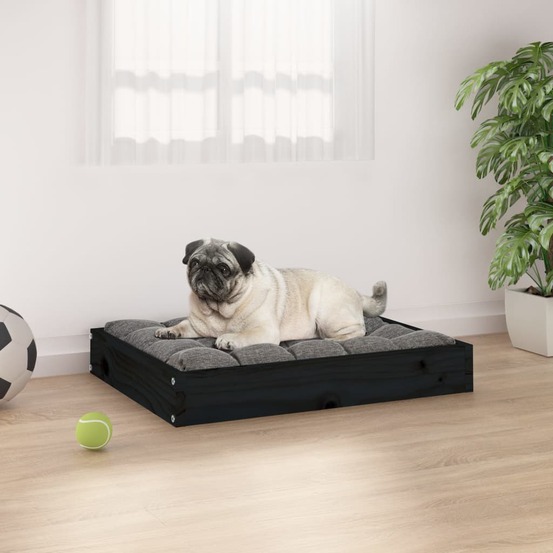 Lit pour chien noir 61,5x49x9 cm bois de pin solide
