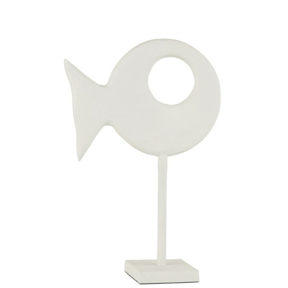 Figurine poisson sur pied en aluminium blanc h39cm