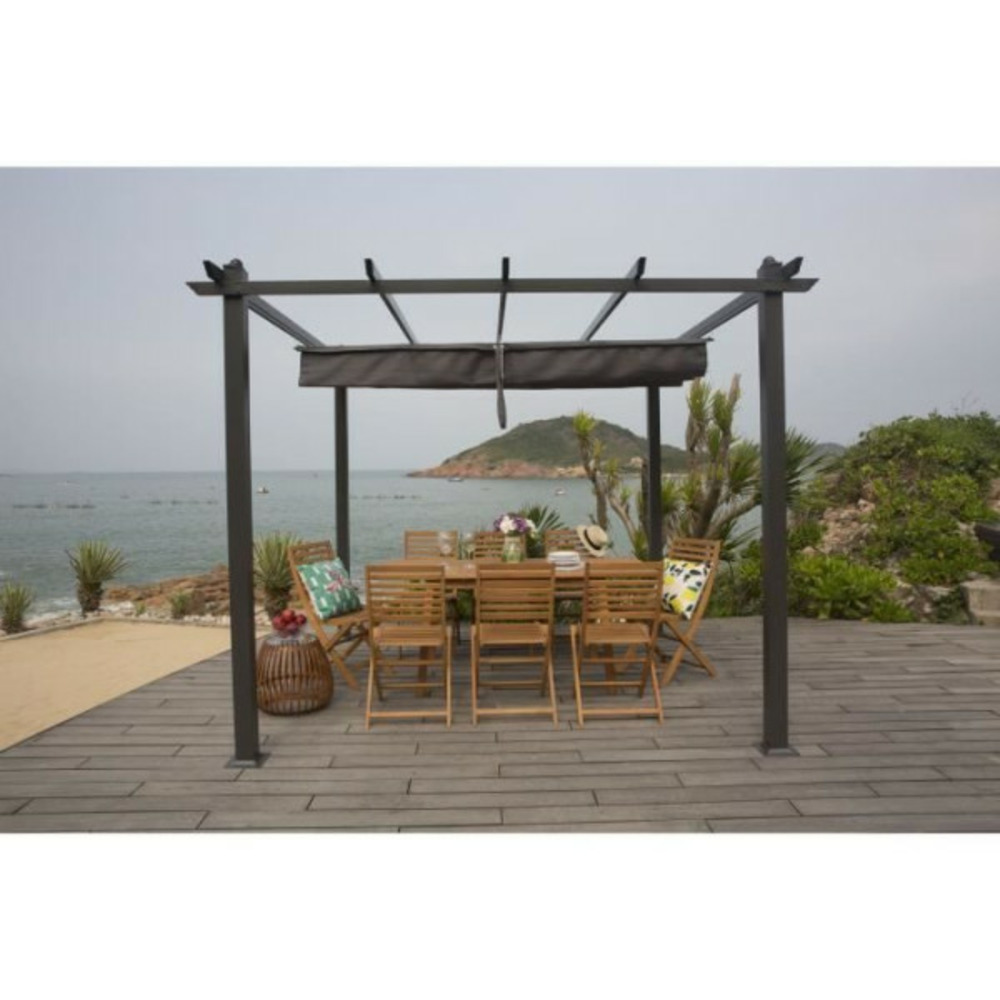 Pergola kiba avec toit déroulant - gris - 3 x 3 m