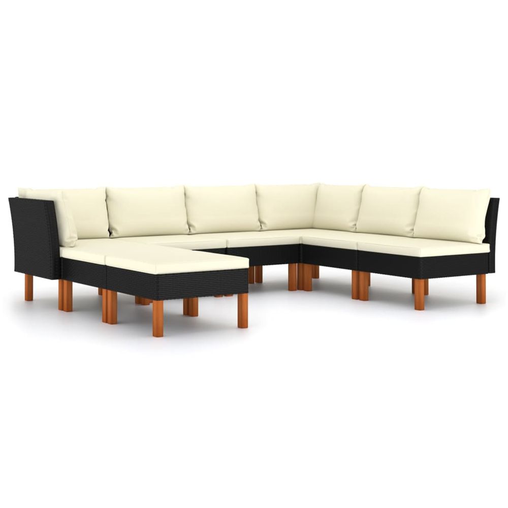 Salon de jardin 8 pcs avec coussins résine tressée noir