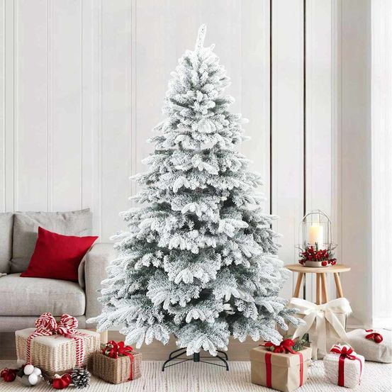 Sapin de noël artificiel enneigé pvc pe pour fêtes intérieur blanc 210 cm