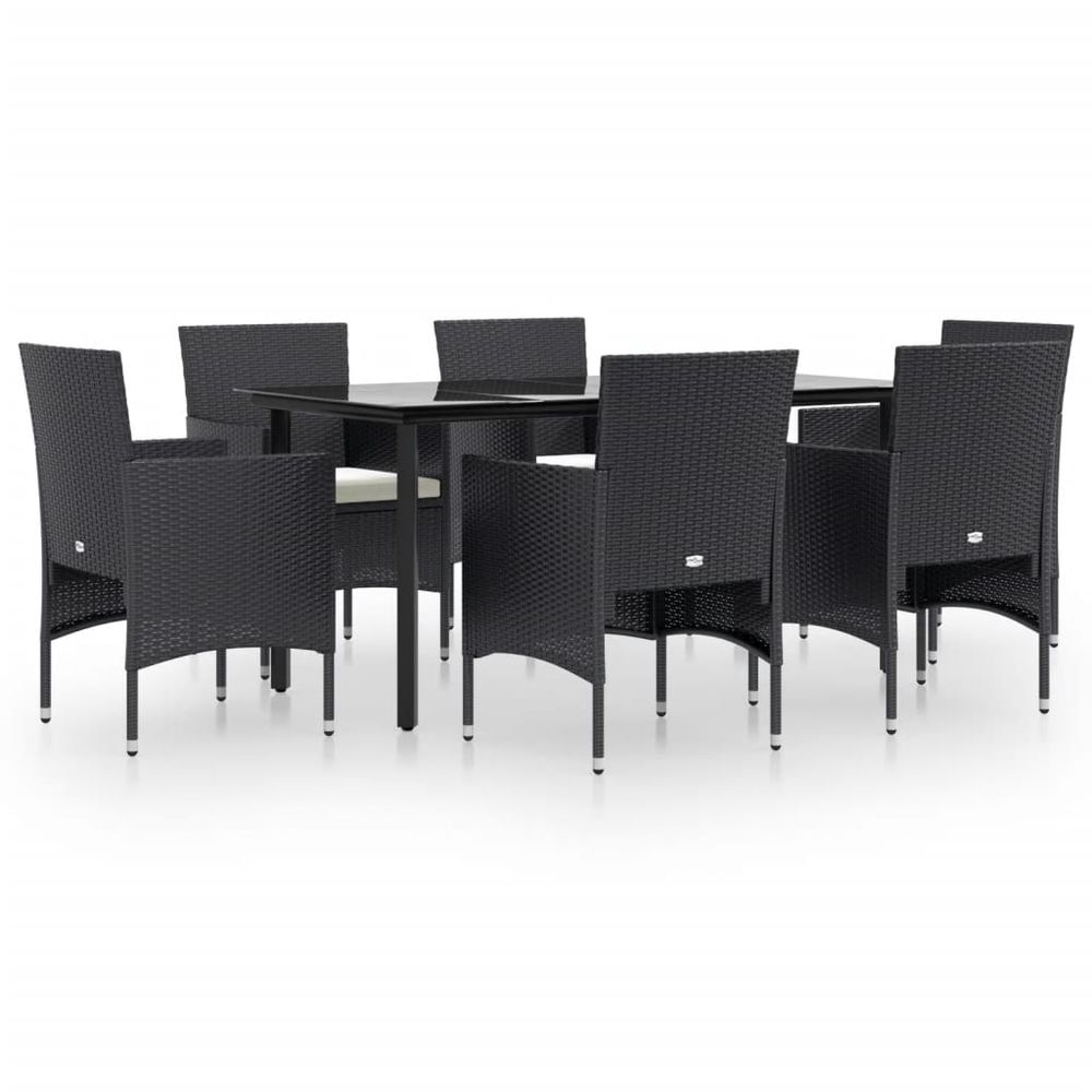 Ensemble à manger de jardin avec coussins 7 pcs noir