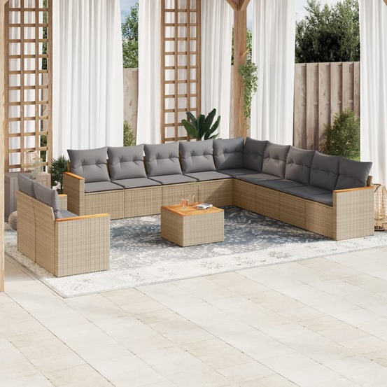 Salon de jardin avec coussins 12 pcs beige résine tressée