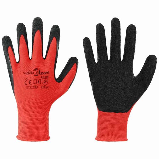 Gants de travail 24 pcs rouge et noir 7 / s revêtement en latex