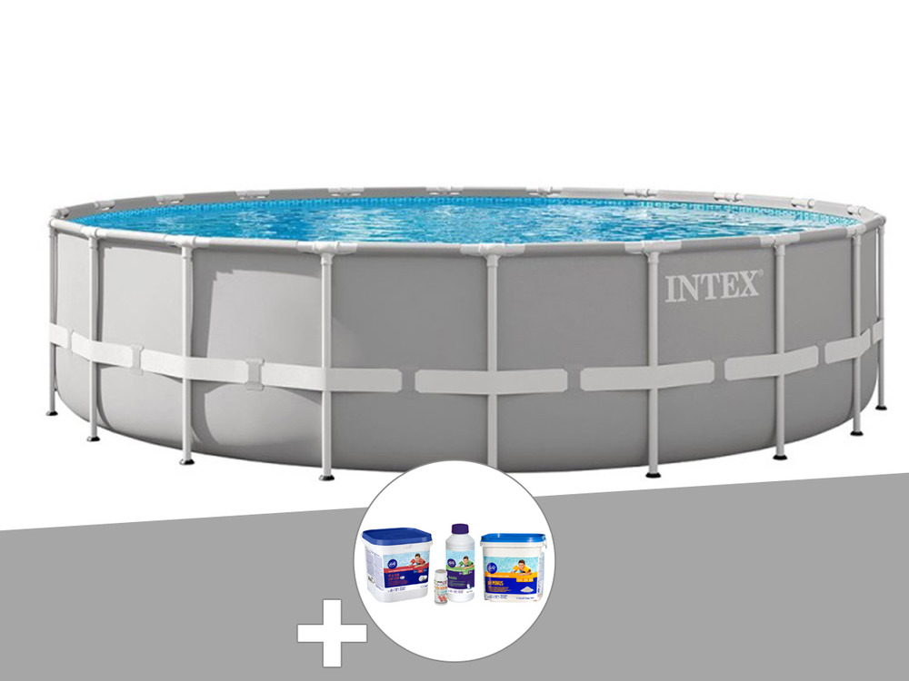 Kit piscine tubulaire prism frame ronde 6,10 x 1,32 m + kit de traitement au ch