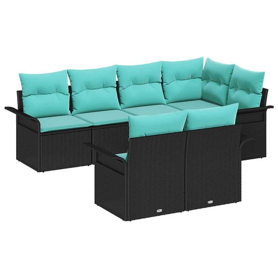 Ensemble de canapé de jardin 7 pc noir poly rotin