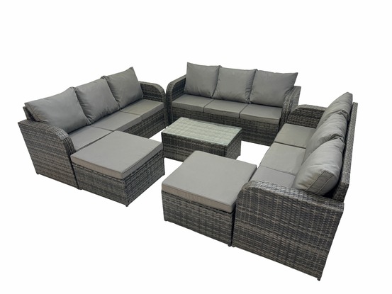 Salon de jardin 11 places ensemble de canapés en rotin avec table basse 2 grand tabourets gris foncé mixte