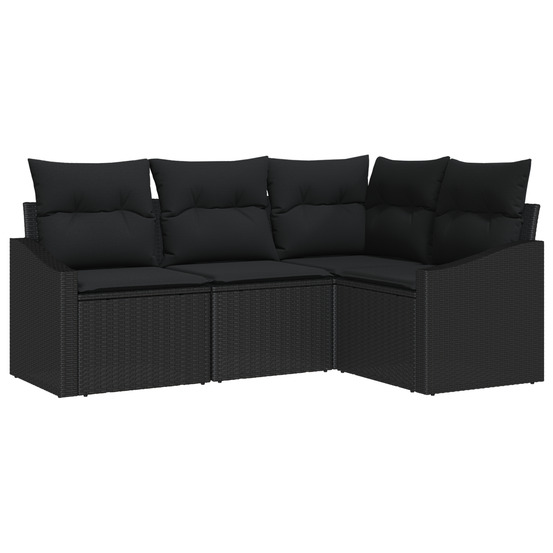 Ensemble de jardin de 4 pièces avec coussins en poly rattan noir