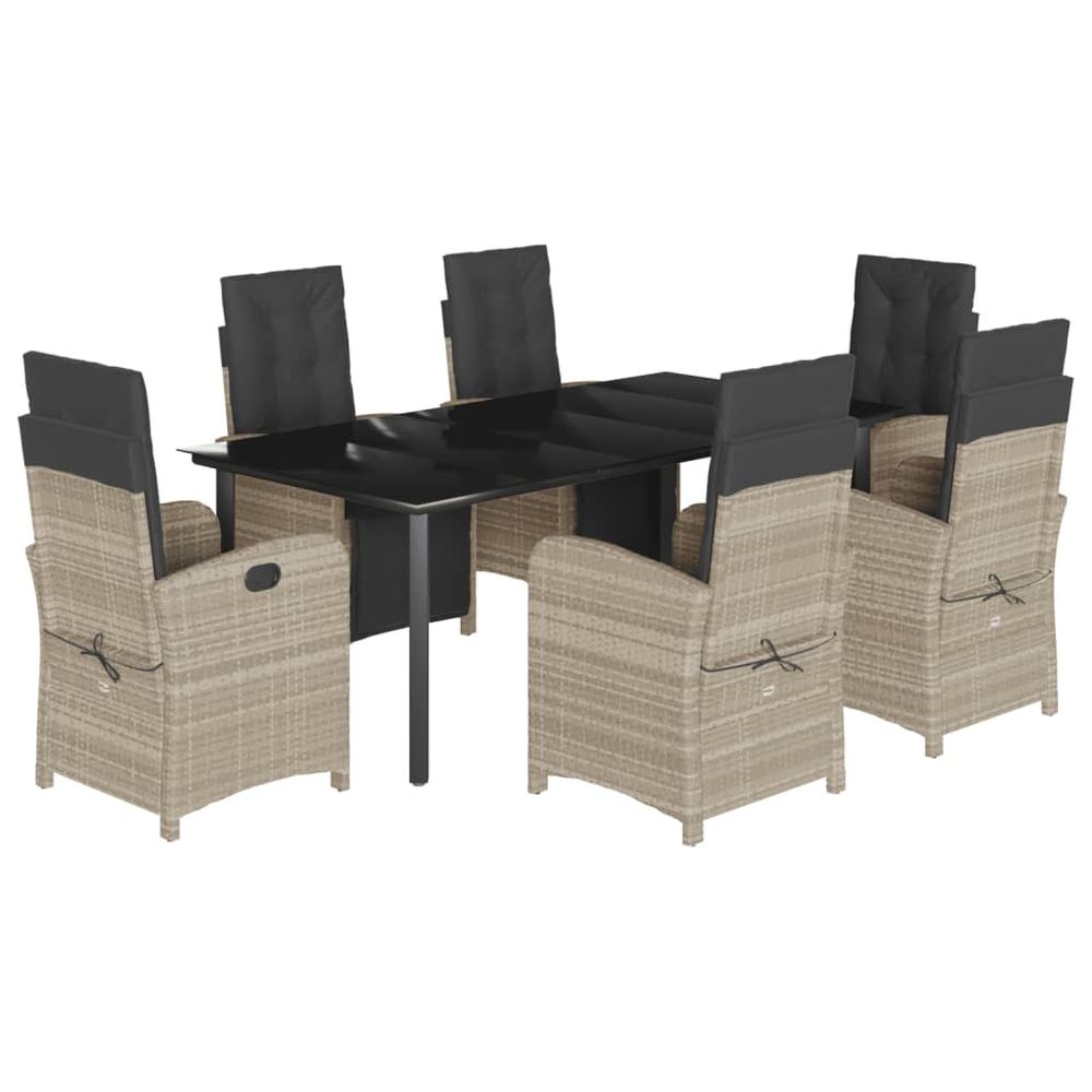 Ensemble à manger de jardin et coussins 7 pcs gris clair rotin