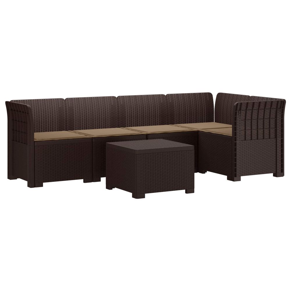 Canapé de jardin 5 places avec coussins aspect rotin pp marron