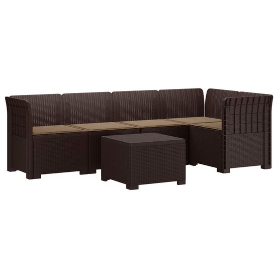 Canapé de jardin 5 places avec coussins aspect rotin pp marron