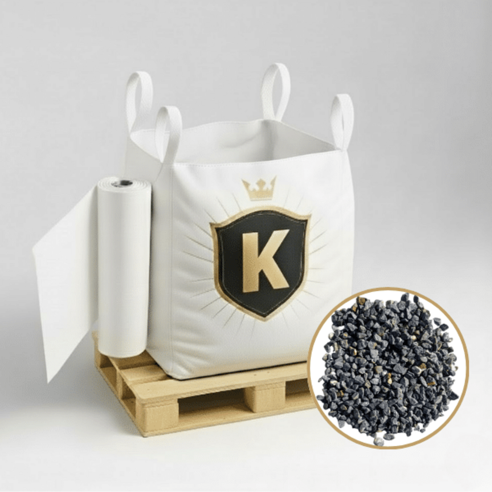 Kit graviers gris + géotextile = 1 big bag gravillons concassés marbre bleu-gris 10/14 1.5t + 1 géotextile 25m2