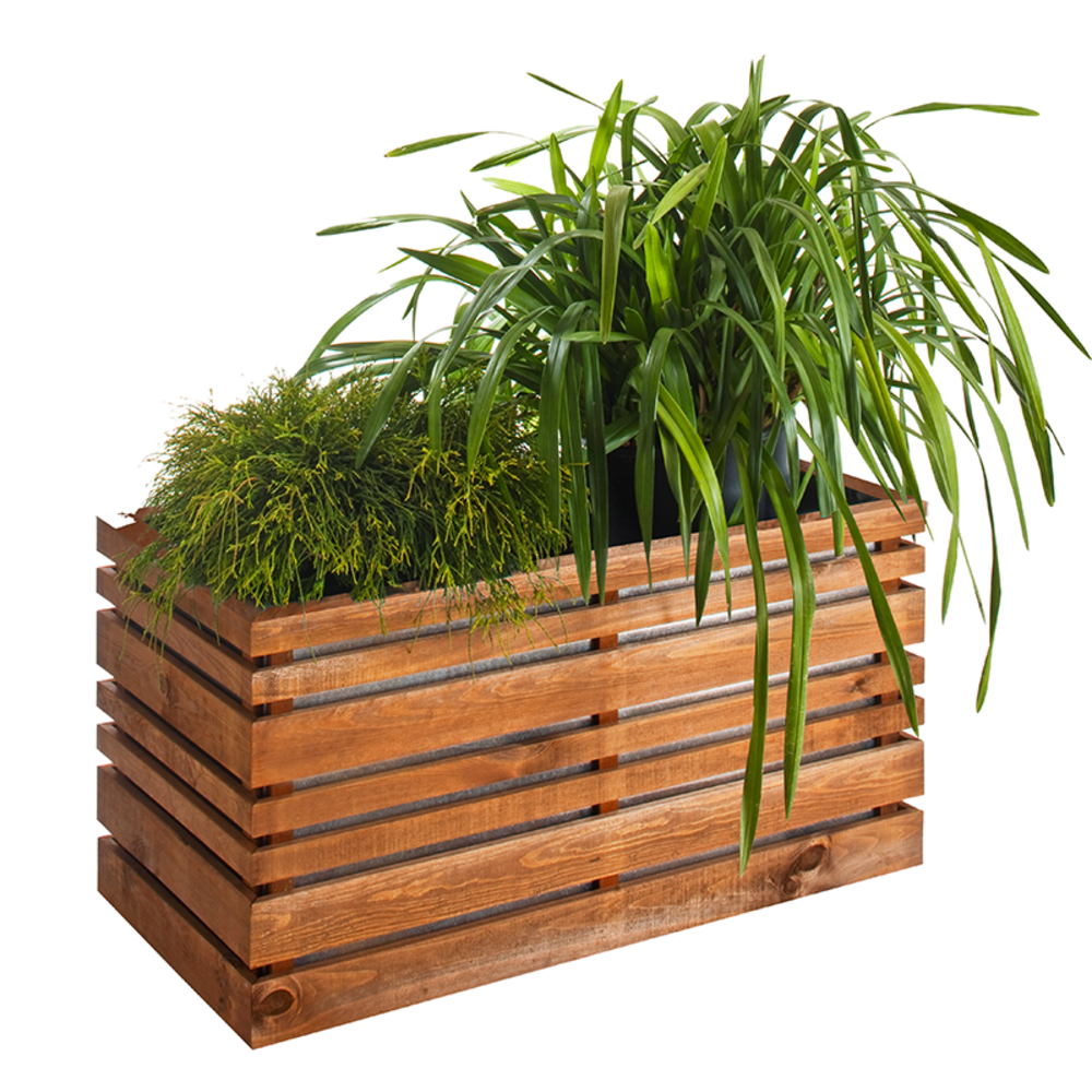 Bac à fleurs rectangulaire teinté brun lign z