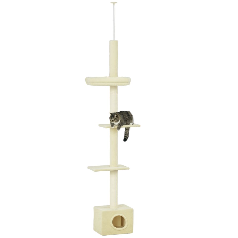 Arbre à chat sol-plafond réglable 240-270 cm avec niche et 4 plateformes