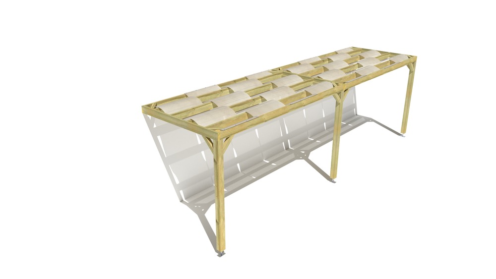 Pergola bois • 8m x 2m • adossée • sens largeur • voilage semi-transparent inclus • livraison comprise